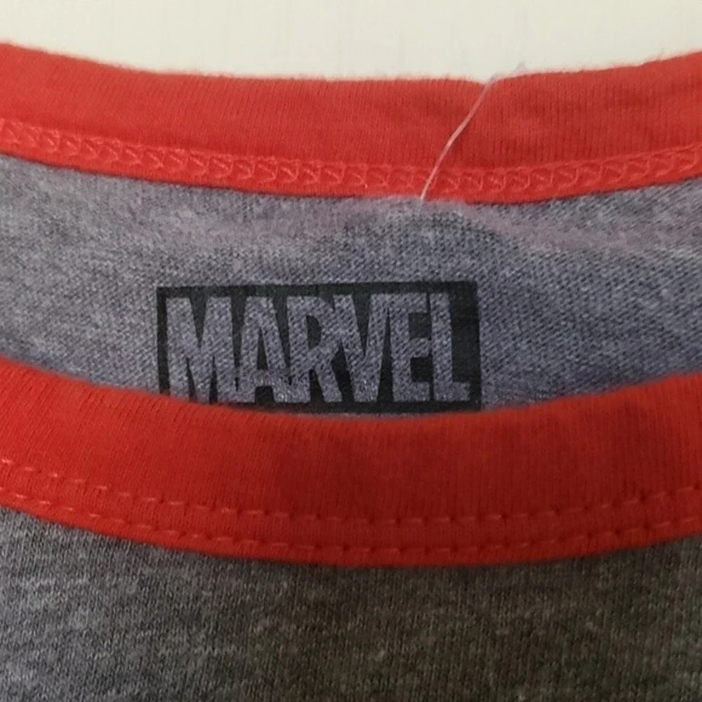 Vans Off The Wall Women's X Captain Marvel Ringer Tee T-Shirt in Grey Racing Red - Picture 3 of 6